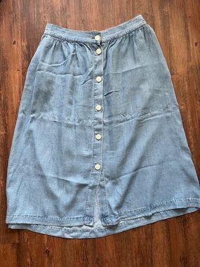 LOFT Denim-like Light Blue Button-Front A-Line Midi Skirt